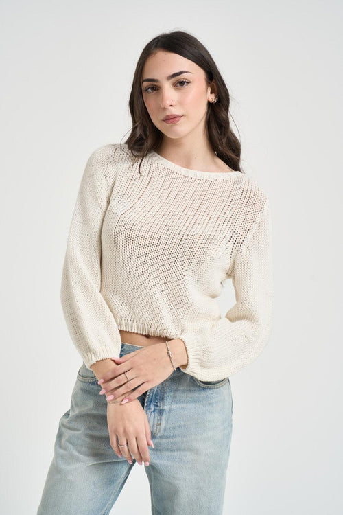 Maglia donna cropped panna