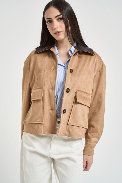 Giacca donna corta in suede cammello - 2