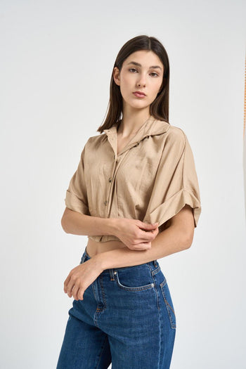 Camicia donna cropped sabbia - 3