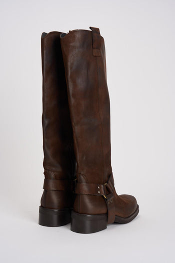 Stivale biker marrone in pelle invecchiata - 6
