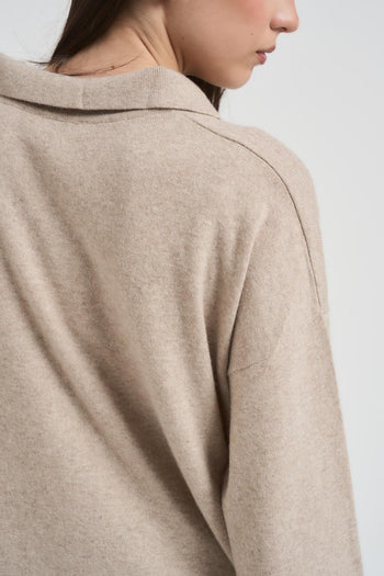 Polo donna scollo a V beige - 4