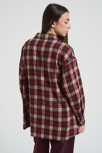 Camicia donna a quadretti bordeaux - 4