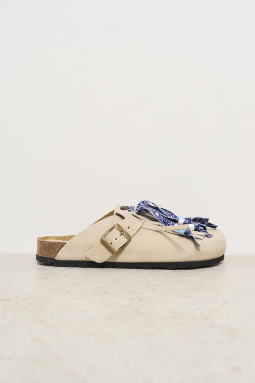 Sabot donna in suede bianca con frange
