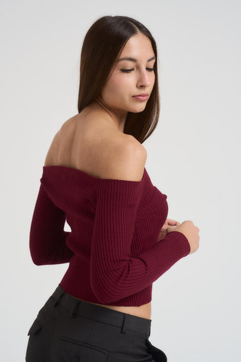 Maglia donna scollo a barca bordeaux - 3