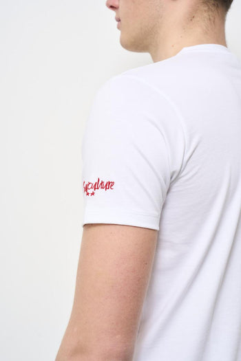 T-shirt uomo girocollo bianca con ricamo<BR/> - 6