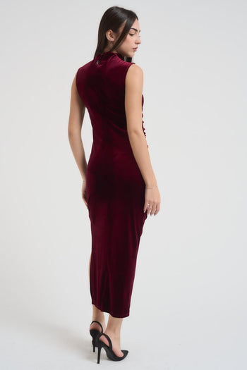 Abito donna lungo in velluto bordeaux - 3