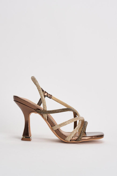 Sandalo donna con strass bronzo e oro