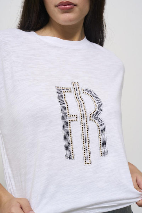 White crew neck women's t-shirt with rhinestones - 2