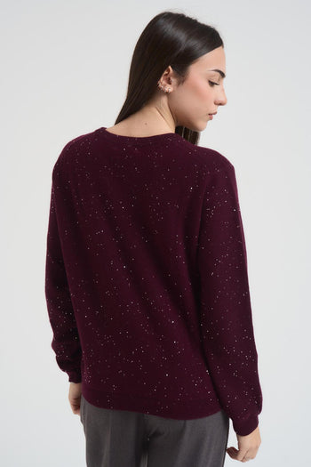 Maglia donna girocollo con strass bordeaux - 3