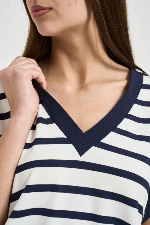 T-shirt donna a righe bianca e blu - 2