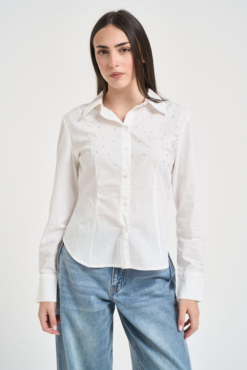 Camicia donna con applicazioni bianca