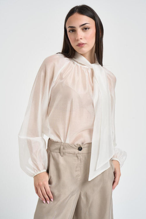 Blusa donna con fiocco panna - 2