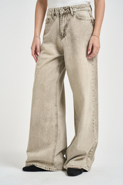 Jeans donna baggy in denim marmorizzato beige - 2