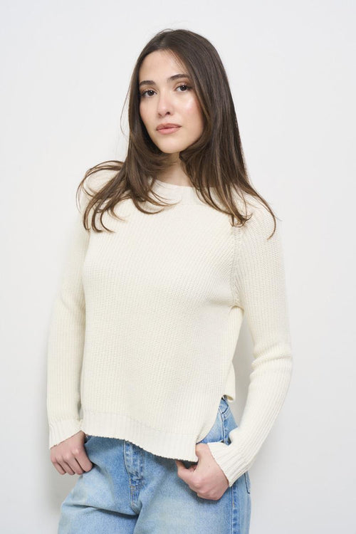 Maglia donna avorio con spacchi laterali - 2