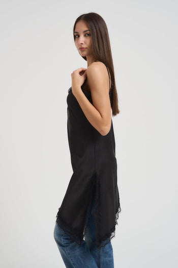 Abito donna asimmetrico in pizzo nero - 3