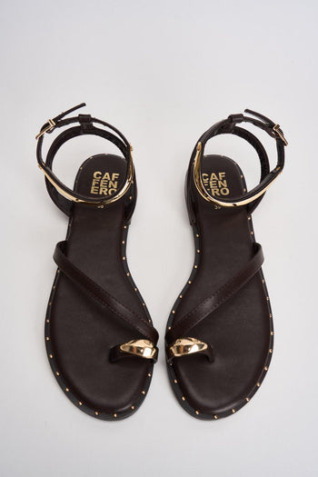 Sandalo donna con anello oro marrone - 5