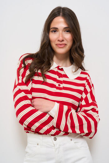 Polo donna rossa a righe - 3