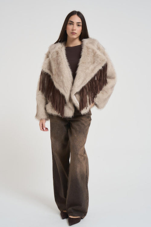 Ecopelliccia donna con frange beige