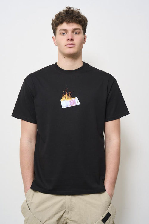 Men's black crew neck T-shirt with print