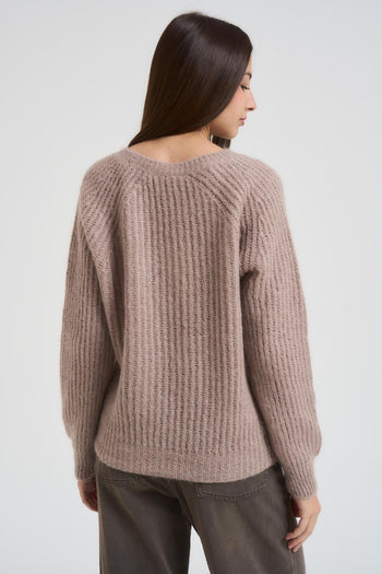 Maglia donna scollo a barchetta tortora - 3