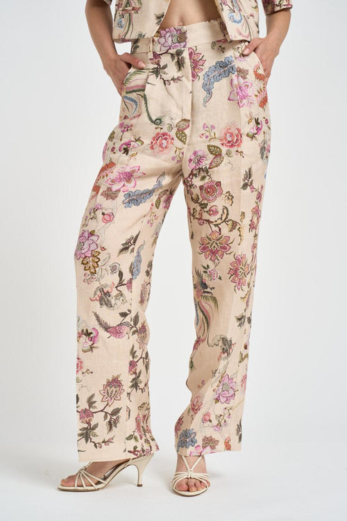 Pantalone donna a palazzo in fantasia floreale - 1