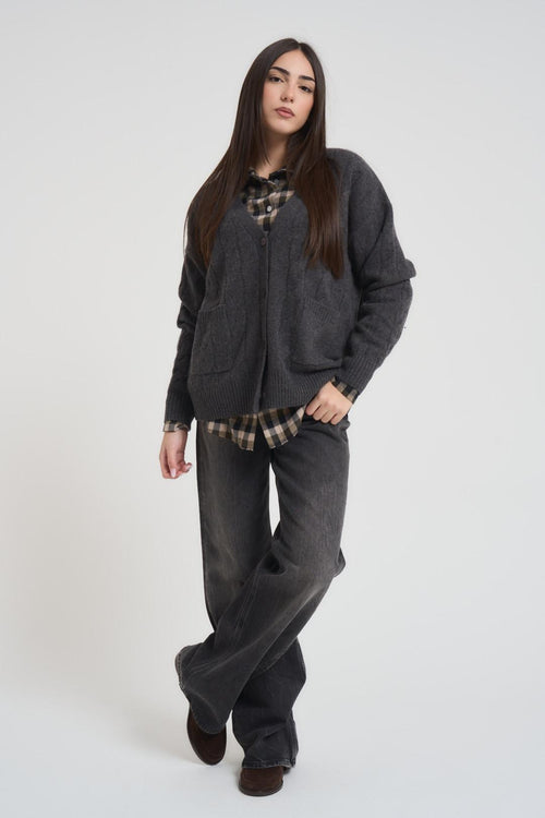 Cardigan donna in maglia grigio antracite