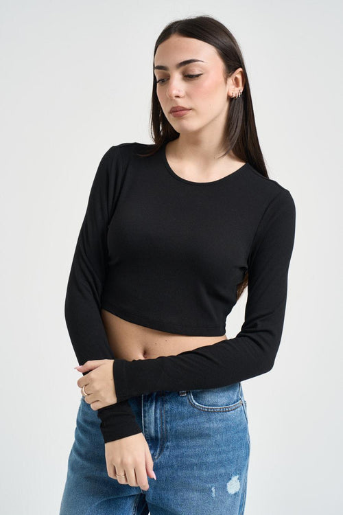 Top donna a costine nero