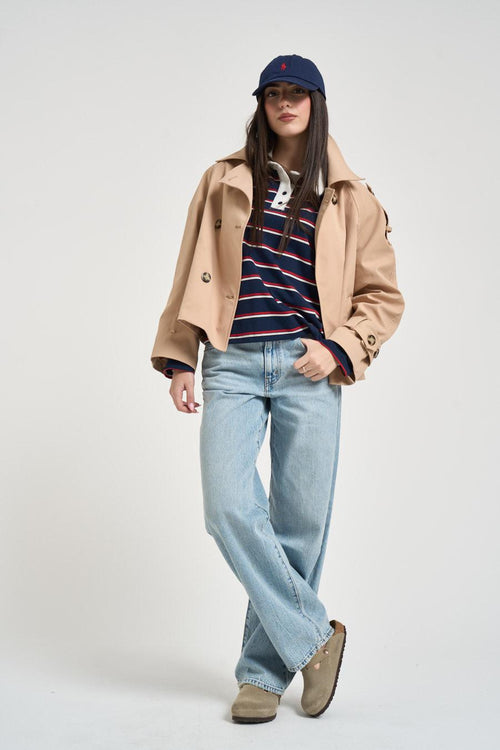 Polo donna a righe blu e rossa