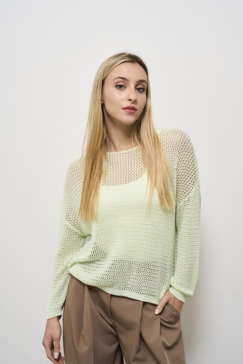Women's green mesh crew neck sweater