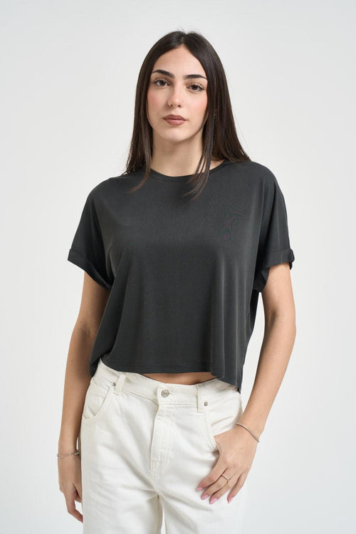 T-shirt donna manica con risvolto grigio scuro