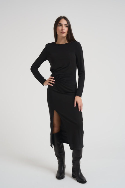Abito donna lungo con spacco nero