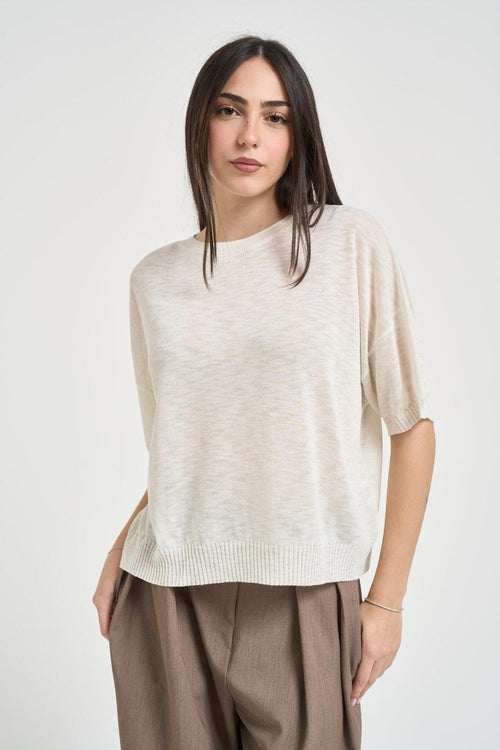 T-shirt donna in maglia panna - 1