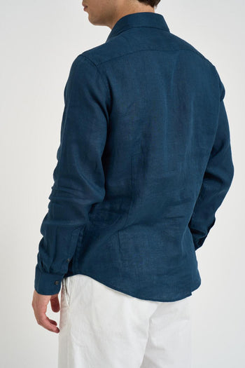 Camicia uomo in lino blu - 4