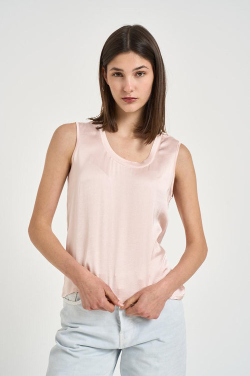 Top donna smanicato satinato rosa