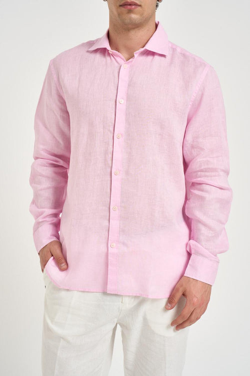 Camicia uomo in lino rosa