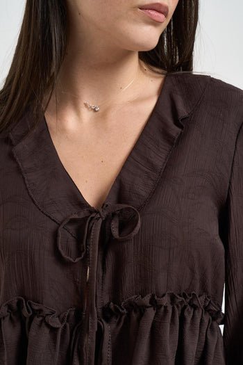 Blusa donna a manica lunga marrone - 3