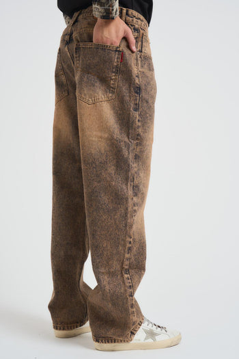 Jeans uomo in denim marrone/sabbia - 5