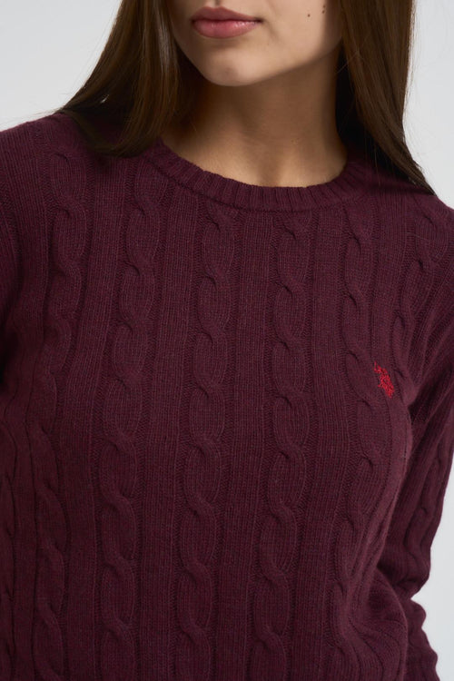 Maglia donna a trecce bordeaux - 2