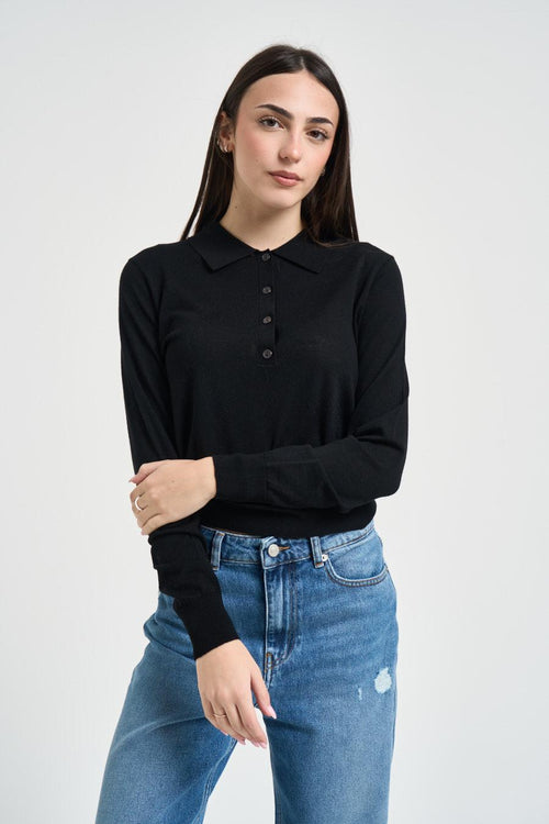 Polo donna manica lunga nera