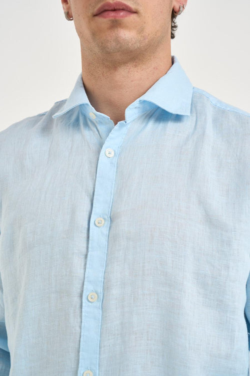 Camicia uomo in lino celeste - 2