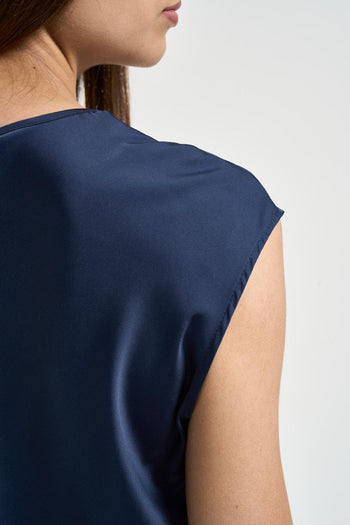 Blusa donna satinata blu navy - 4