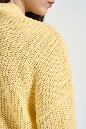 Cardigan donna in maglia giallo pastello - 5