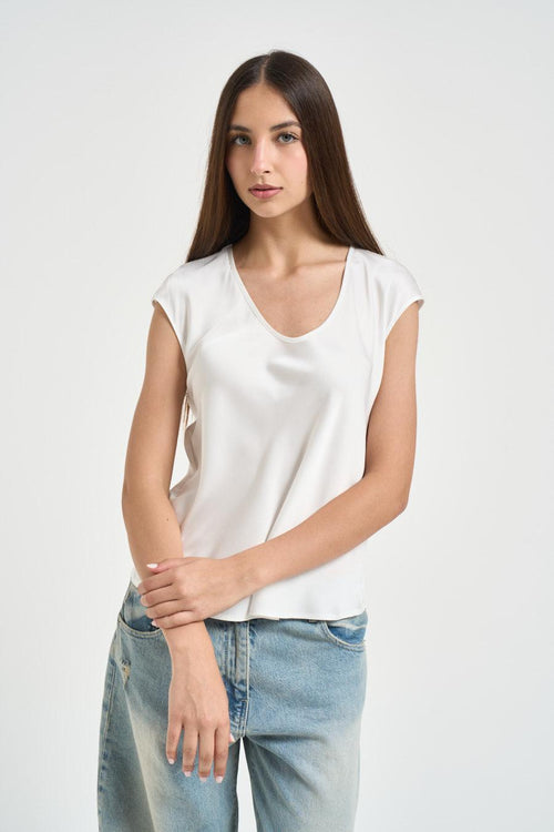 Blusa donna satinata bianca - 1