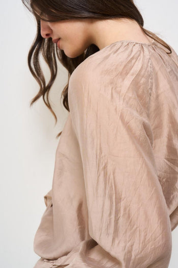 Blusa donna con rouches beige - 5