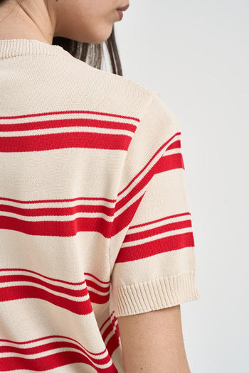 Maglia donna girocollo a righe rossa - 5