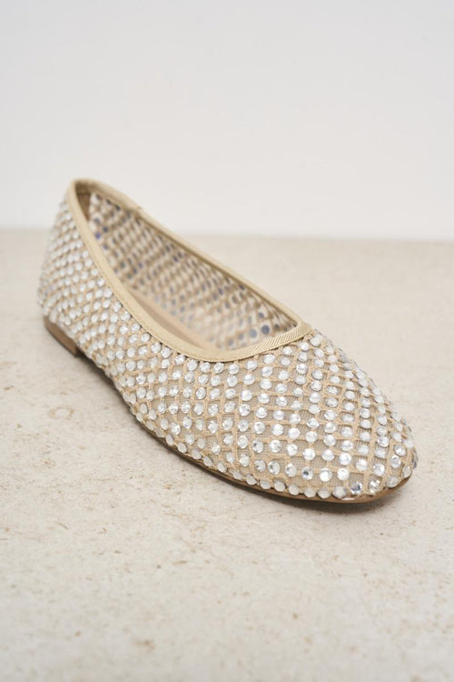 Ballerine donna panna con rete e strass - 2