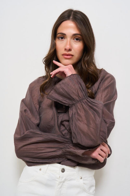Blusa donna con rouches marrone - 2