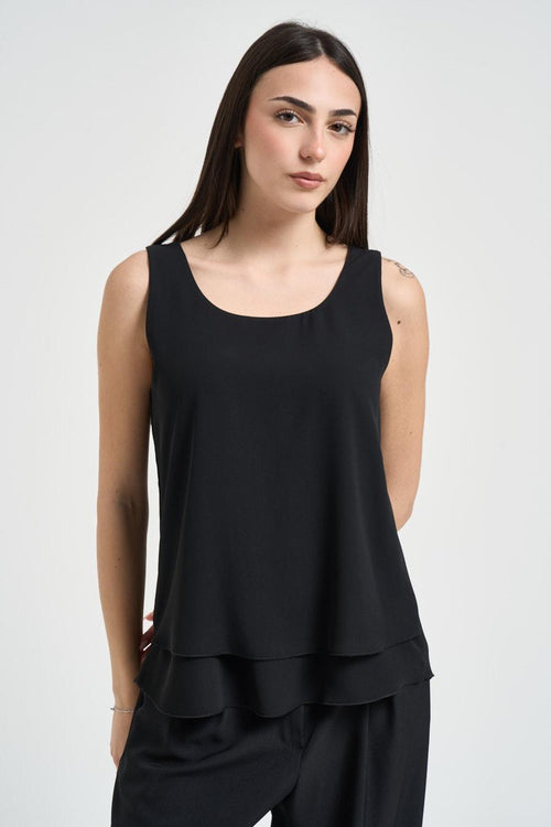 Top donna in tessuto fluido nero