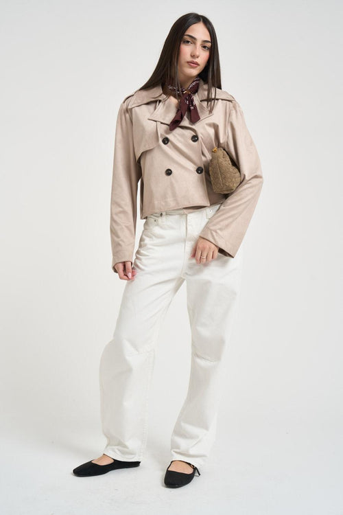 Trench donna cropped in suede beige