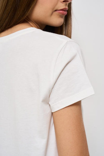 T-shirt donna girocollo bianca con ricamo - 4